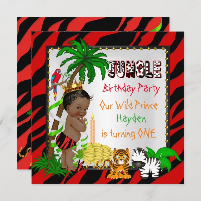 First Birthday Jungle Safari Wild Prince Ethnic Invitation (Front/Back)