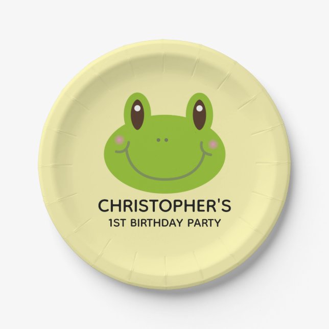 First Birthday Kids Party Frog Theme Paper Plate (Front)