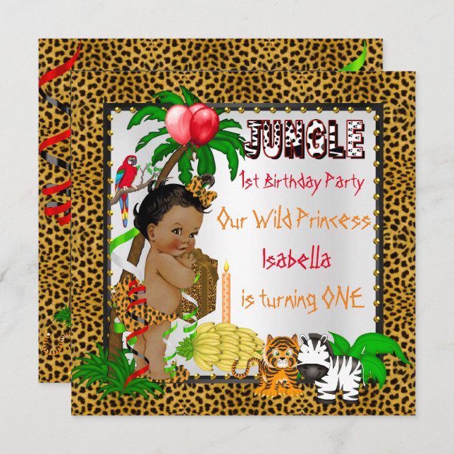 First Birthday Leopard Jungle Safari Wild Ethnic Invitation (Front/Back)