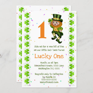 First birthday leprechaun lucky one clover Irish Invitation