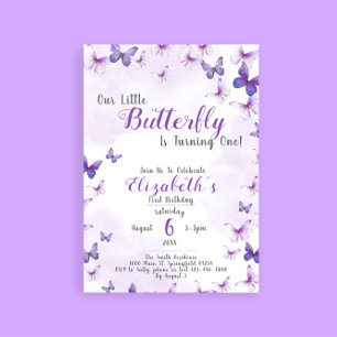 First Birthday Little Butterfly Purple Girl  Invitation