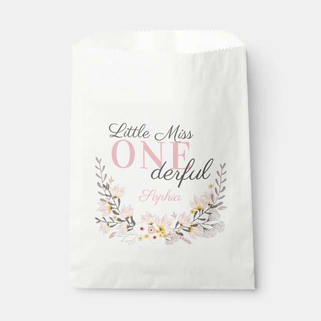 First Birthday little miss one-derful floral Favour Bag (Front)