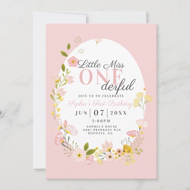 First Birthday little miss one-derful Invitation (Front)