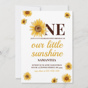 First Birthday Little Sunshine Sunflower Custom In Invitation