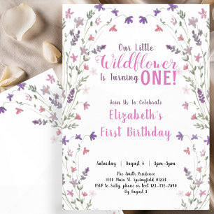 First Birthday Little Wildflower Floral Girl Invitation