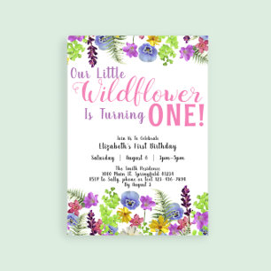 First Birthday Little Wildflower Floral Girl Invitation
