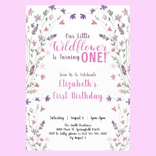 First Birthday Little Wildflower Floral Girl  Invitation