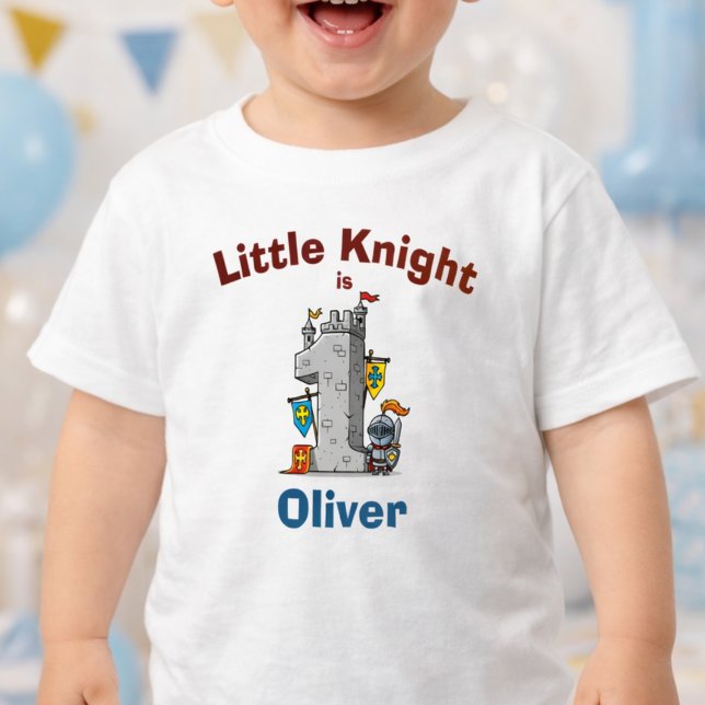 First Birthday Mediaeval Castle & Knight  Baby T-Shirt (Creator Uploaded)