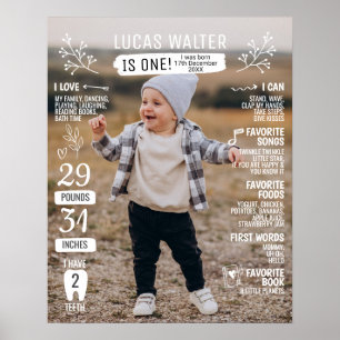 First birthday milestone photo board poster
