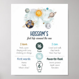 First Birthday Milestones Outer Space Galaxy Poster