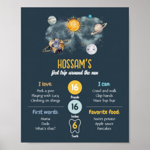 First Birthday Milestones Outer Space Galaxy Poster