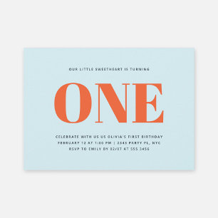 First Birthday Modern Pastel Blue and Red Invitation