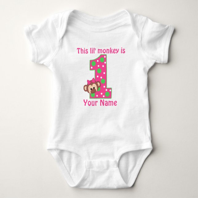 First birthday monkey personalised t-shirt baby bodysuit (Front)
