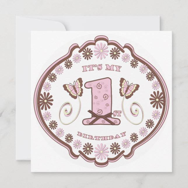 First Birthday Neapolitan Butterfly Invitation (Front)