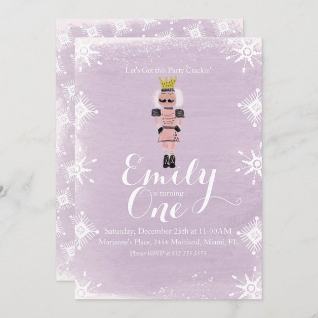First Birthday Nutcracker Snowflakes Watercolor Invitation (Front/Back)