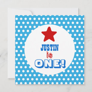 First Birthday One Year Old Blue Polka Dots V02A Invitation