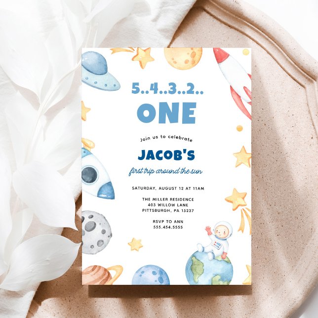 First Birthday Outer Space Blast Off  Invitation (Creator Uploaded)
