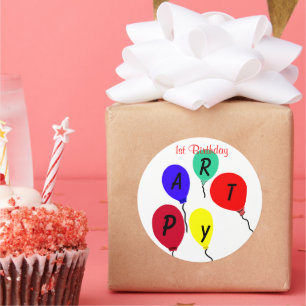First Birthday Party Balloons Classic Round Sticker