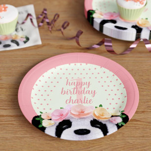 First Birthday Party Boho Panda Polka Dot Paper Plate