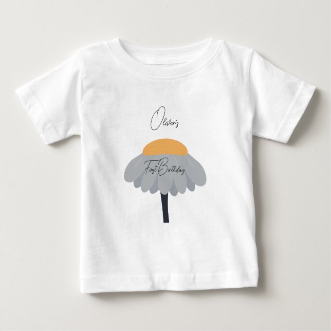 First Birthday Party Camomile Flower Cute Pastel  Baby T-Shirt (Front)