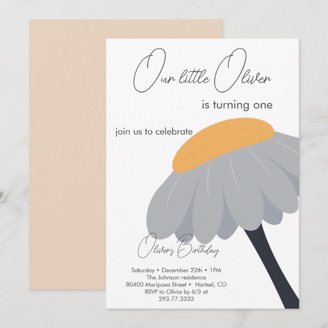 First Birthday Party Camomile Flower Cute Pastel Invitation (Front/Back)