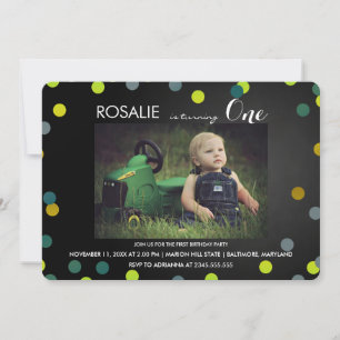 First Birthday Party   Chalkboard Confetti Photo Invitation