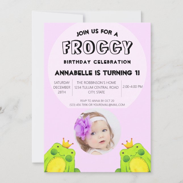 First Birthday Party Frog  Invitation (Front)