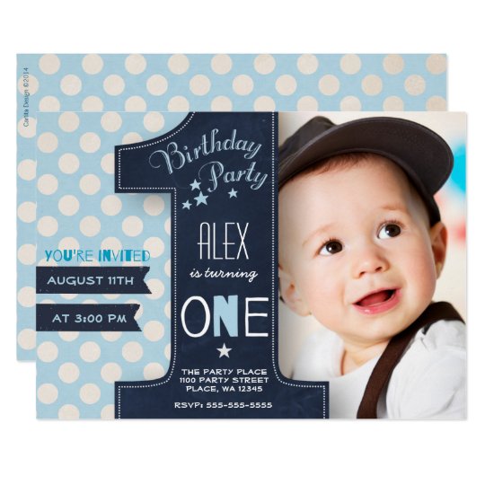 First Birthday Photo Invitations Boy 3