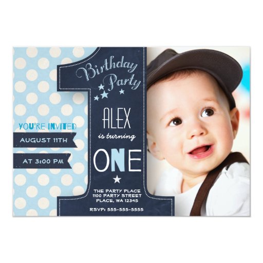 First Birthday Party Invitation Boy Chalkboard  Zazzle