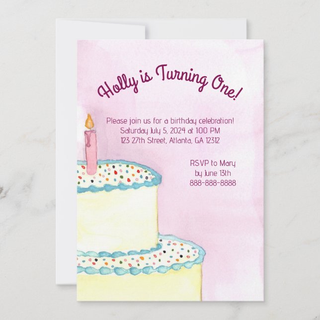 First Birthday Party Invitation - Cake & Sprinkles (Front)
