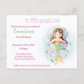 First Birthday Party Invitation for Little Girl Postcard