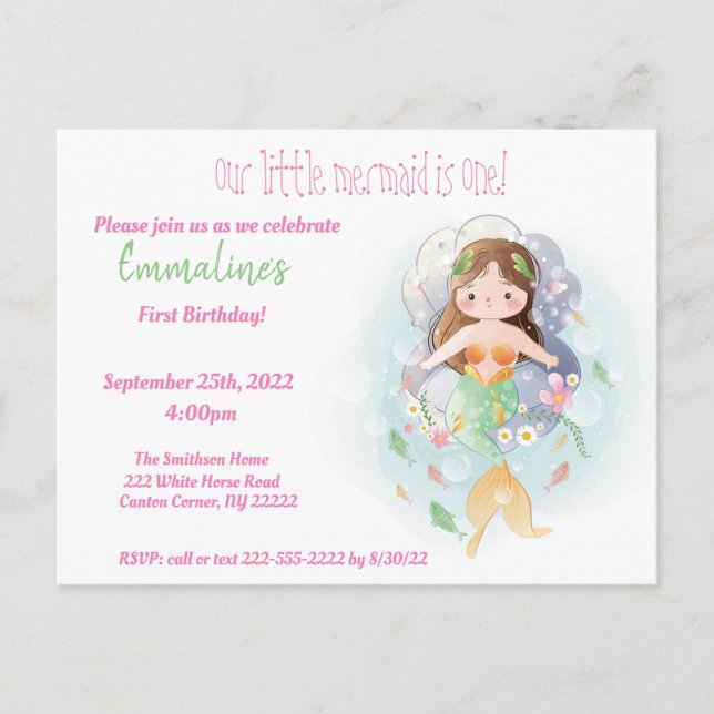 First Birthday Party Invitation for Little Girl Postcard (Front)