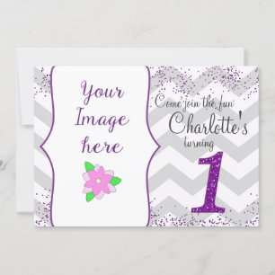 First Birthday Party Invitation Girl Glitter