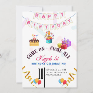First Birthday Party Invitation, Kids 1st Birthday Invitation