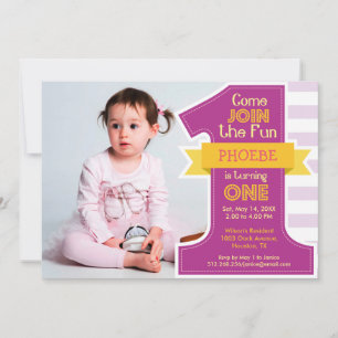 First Birthday Party Invitation Purple Girl