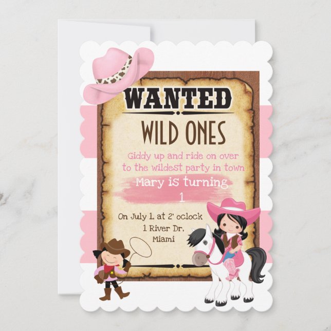 First birthday party invitation wild west cowgirls (Front)