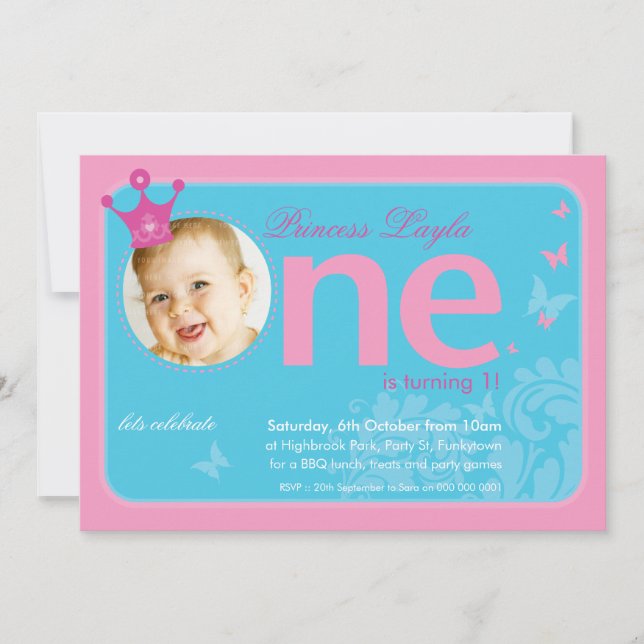 FIRST BIRTHDAY PARTY INVITES :: number one 1 (Front)