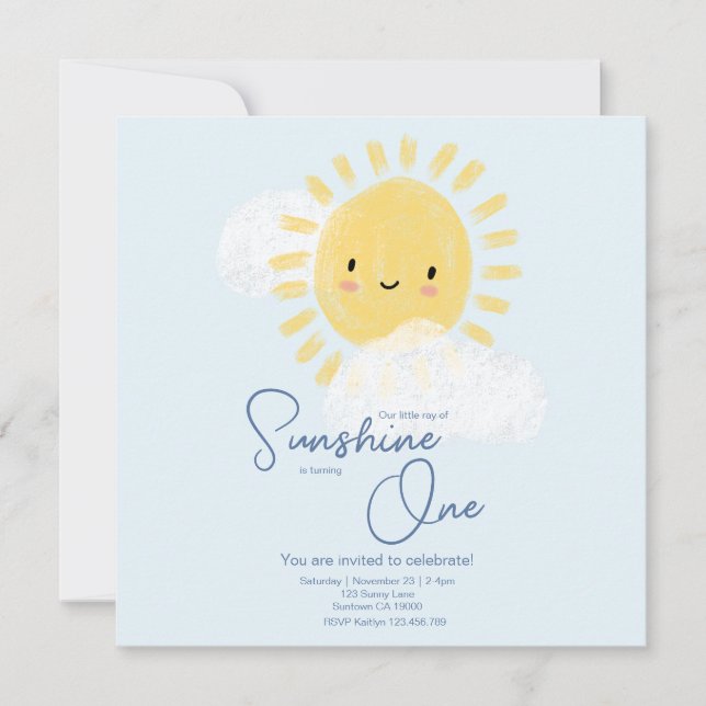 First Birthday Party Ray of Sunshine Cute Baby  Save The Date (Front)