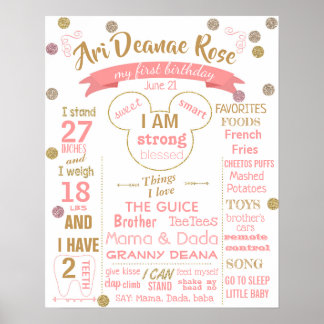First Birthday Party sign poster for girl