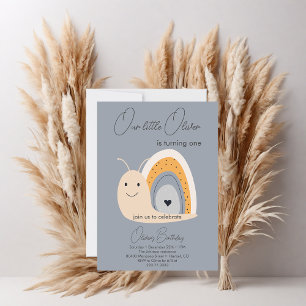 First Birthday Party Snail Rainbow Cute Pastel Invitation