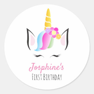 First birthday Party Unicorn face Illustration Classic Round Sticker