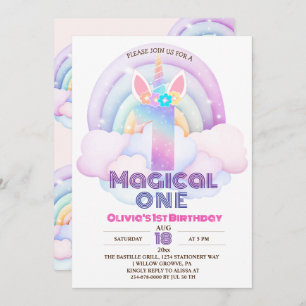 First  Birthday Party Unicorn Rainbow 1st  Invitation