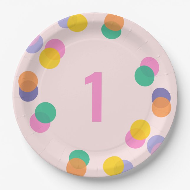 First Birthday Pastel Pink Confetti Paper Plate (Front)