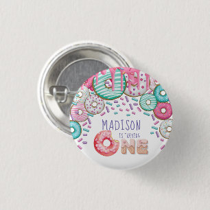 First Birthday  Personalized Donut Sprinkles 3 Cm Round Badge