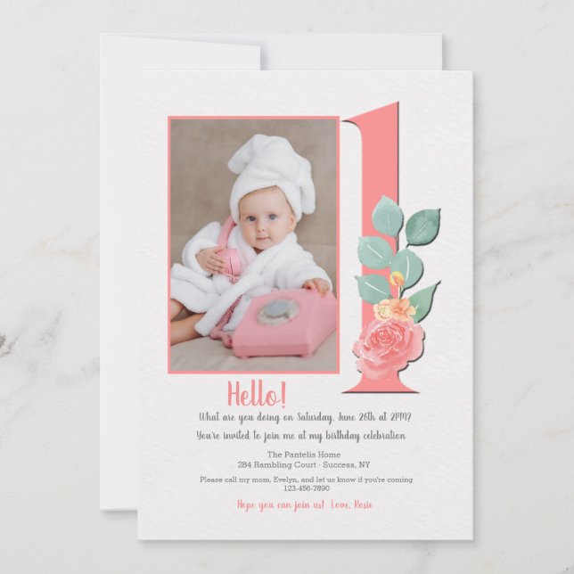 First Birthday Photo Invitation (Front)