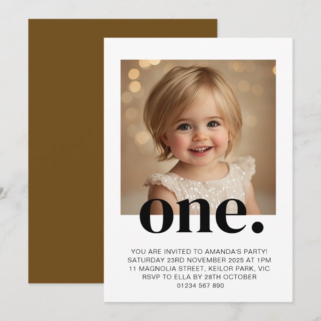 First Birthday Photo Invitation in Black & White (Front/Back)