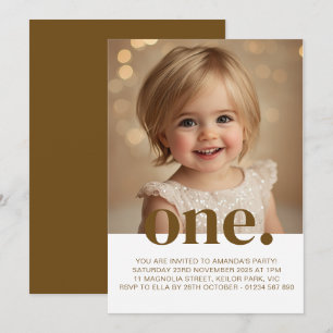 First Birthday Photo Invitation in Brown & White