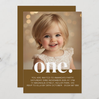 First Birthday Photo Invitation in Caramel Brown
