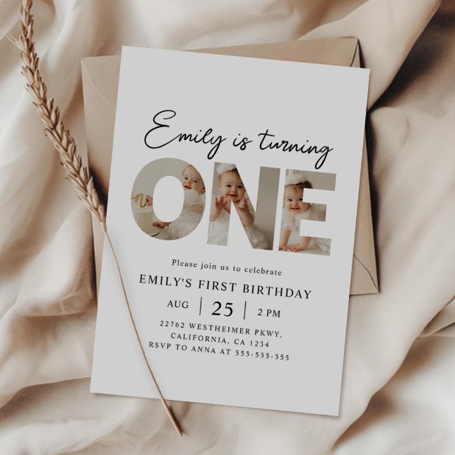 First Birthday Photo Minimal 1st Birthday Party Invitation (Creator Uploaded)