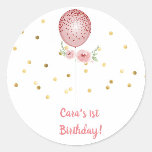 First Birthday Pink and Gold balloon stickers